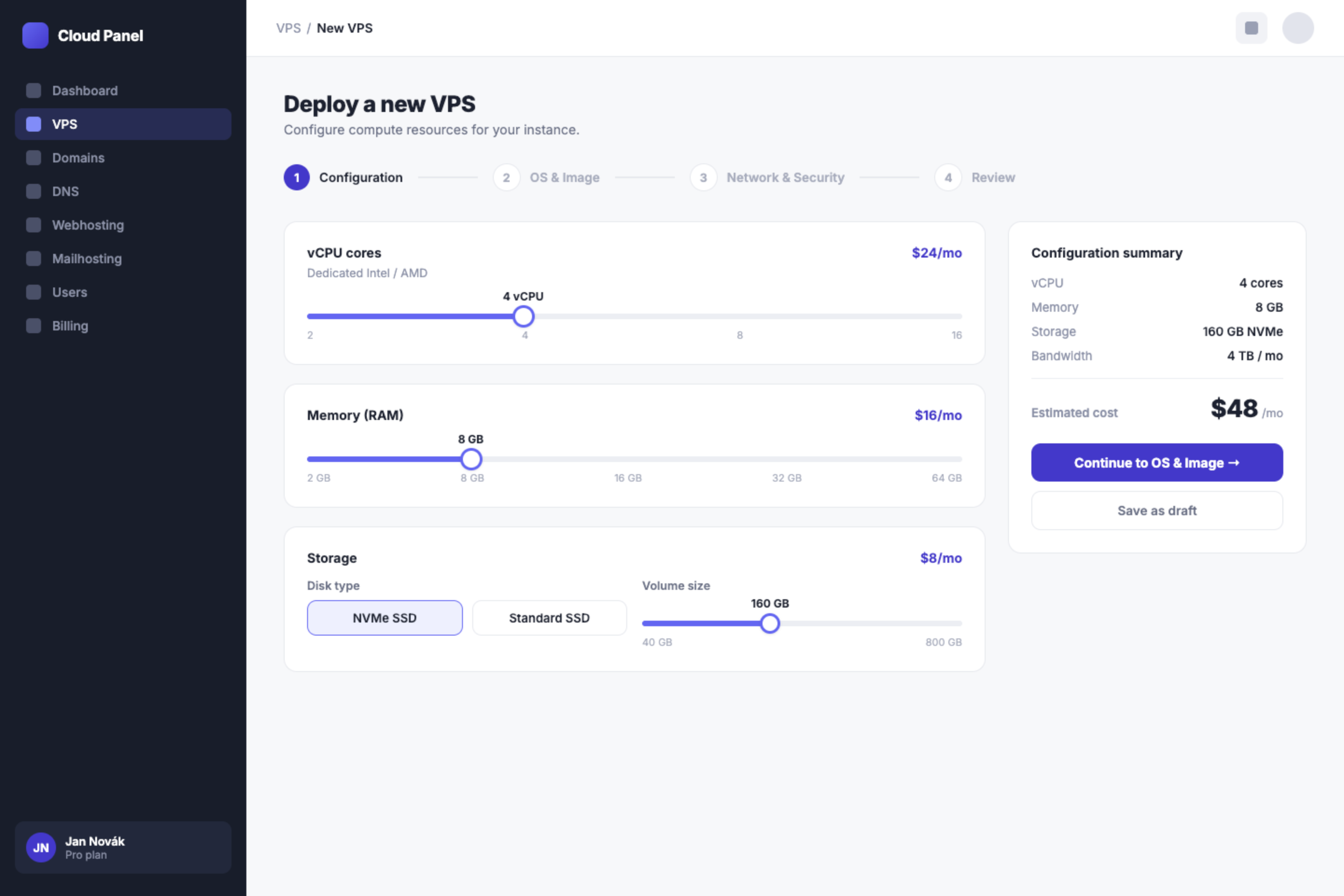 Screenshot of the cloud services management portal