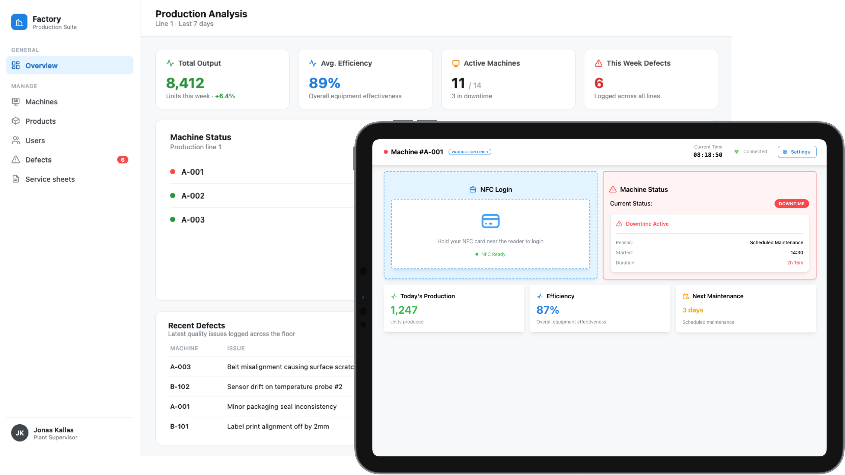 Screenshot of the manufacturing analytics application
